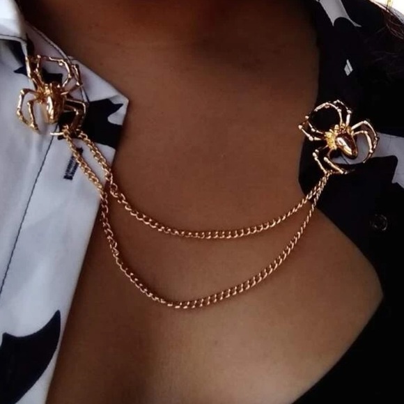 🕷 Awesome Double Metallic Spider Collar Cascading Tassel Chains Brooch Pins 🕷 - Picture 13 of 13